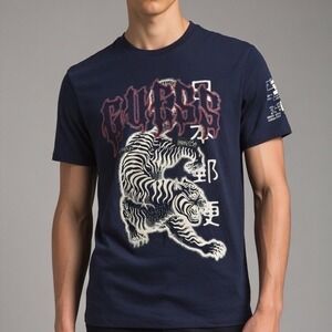 Vintage Guess Mens T Shirt Large Navy Tiger Graphic Print‎ Short Sleeve Cotton